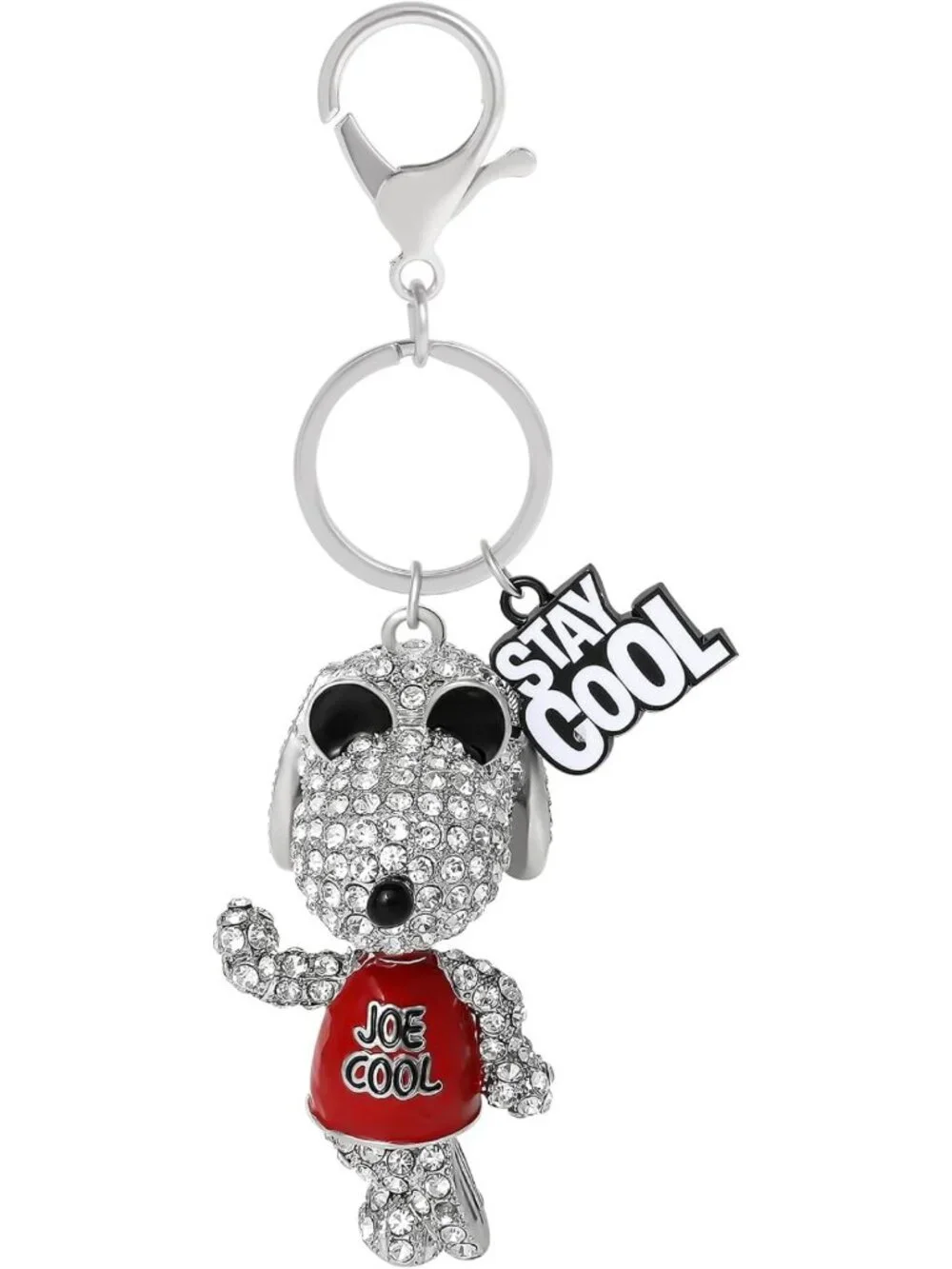 Snoopy Keychain Bag Charm with Pave Crystal - Cute Cartoon Accessory for Bags
